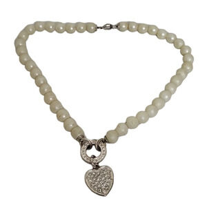 Avon Simulated Pearl Crystal Heart Necklace